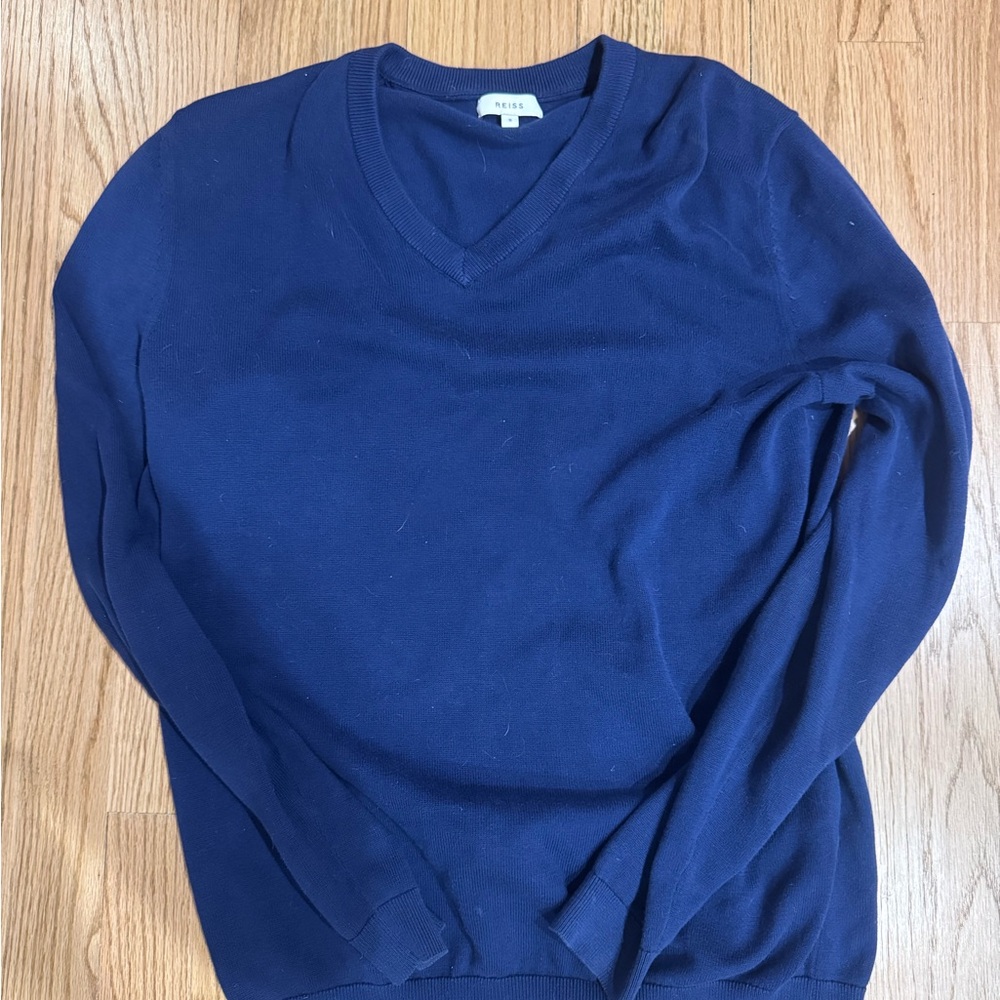 Reiss Navy V-Neck Sweater for Men